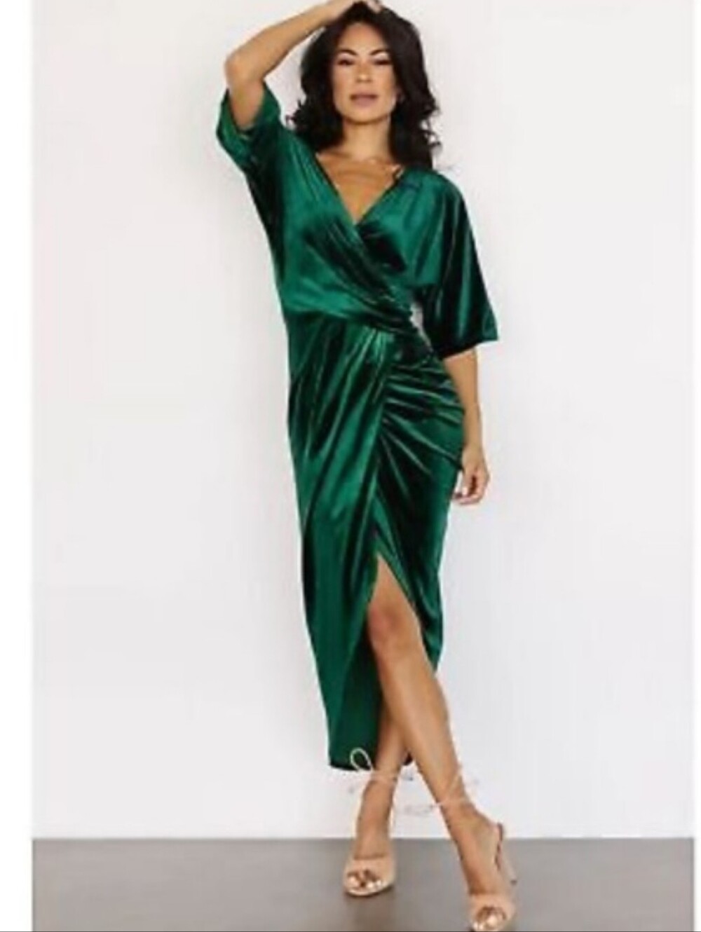 Baltic Born Brendyn Ruched Emerald Green Velvet Dress New